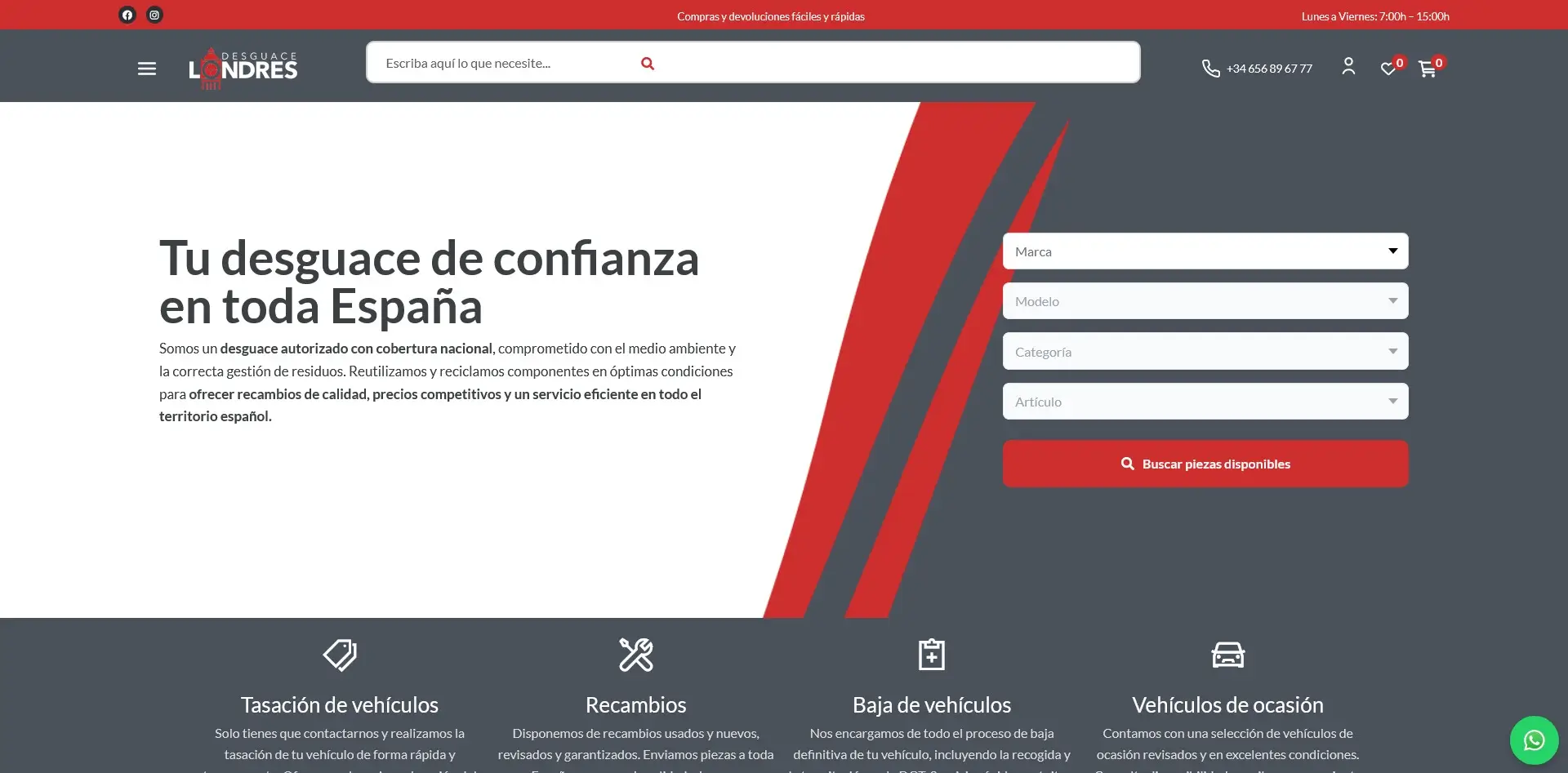 Projecte ecommerce PrestaShop Desguace Londres per a venda de recanvis usats