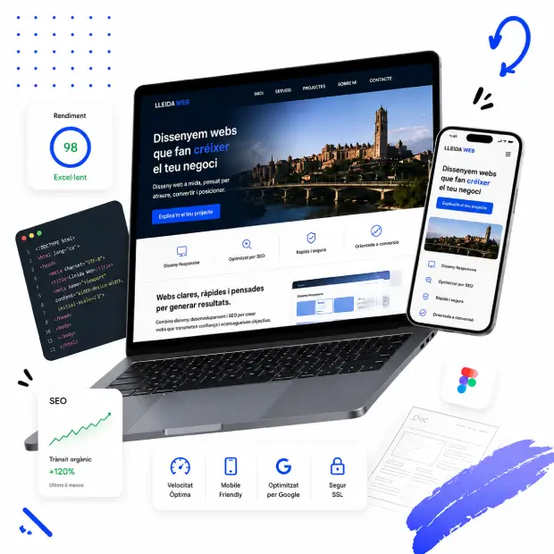 Mockup de disseny web professional amb estructura clara, SEO i conversió